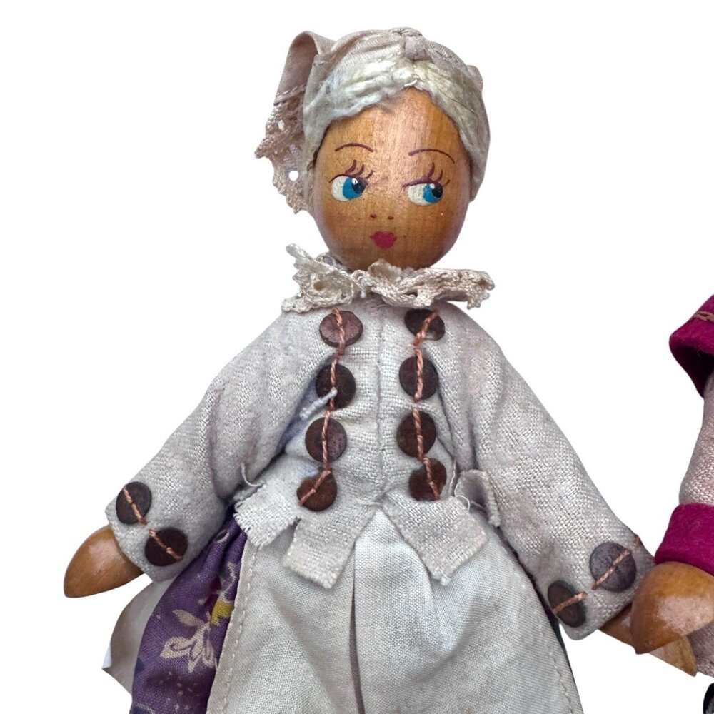 Vintage Polish Wooden Peg‎ Dolls Joli Folk Art Lot of 3 Euro Cottage Core 7 inch - Picture 3 of 16
